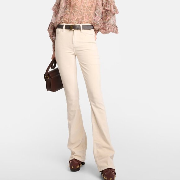 FRAME Le High Flare Velvet Pants Size 31 Neutral Beige High Rise Flared Jeans - Picture 1 of 7